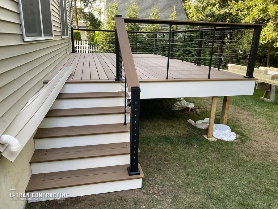 Deck under construction with cable railing system
